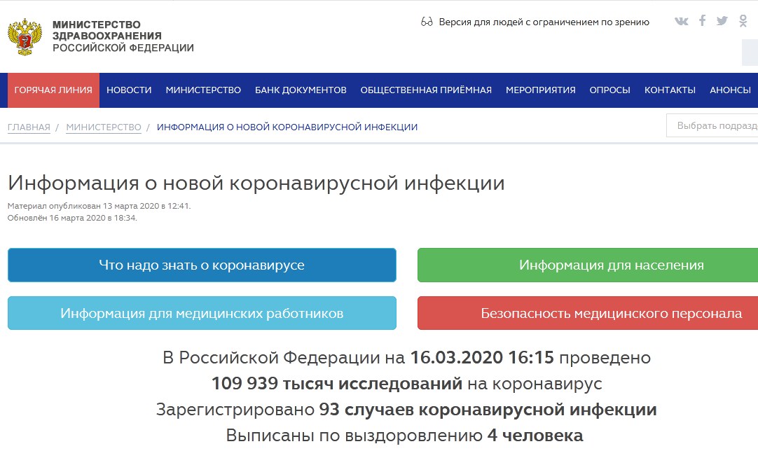 Сайт российского министерства здравоохранения. Минздрав РФ. Клинические рекомендации Минздрав.